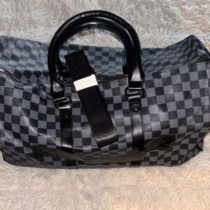 Men's Black Check Duffel Bag - Unbranded